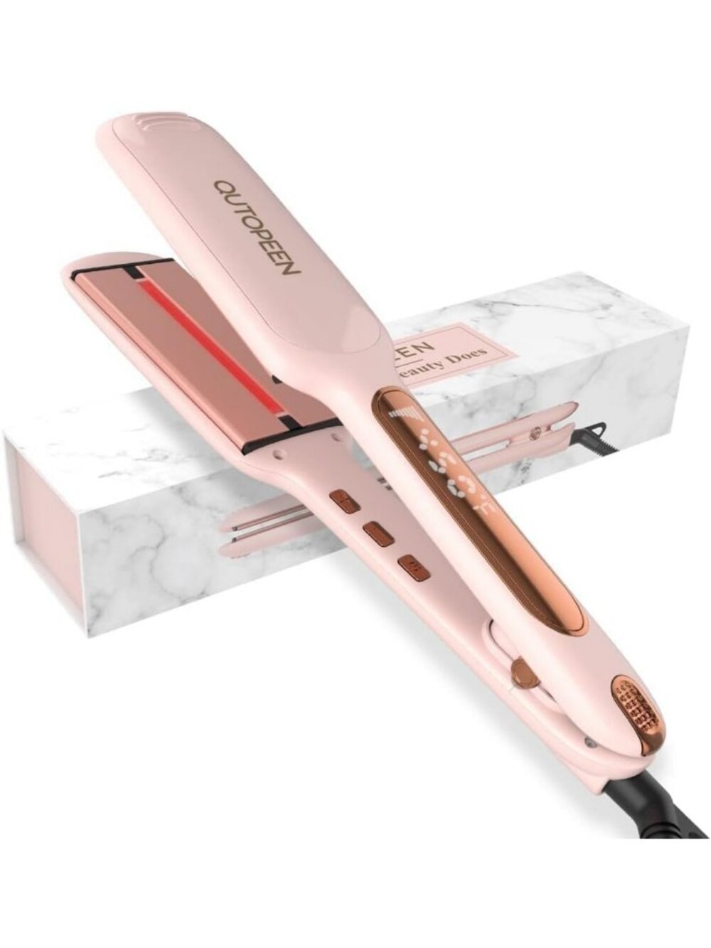 Professional 2-Inch Pink Hair Straightener - Ceramic Tourmaline Flat Iron, Dual